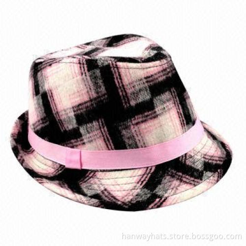 Classic Plaid Kids Fedora Hat, Wholesale with GG Hat Band and Bow Trim